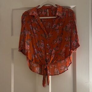Free People Cella Orange Floral Blouse
